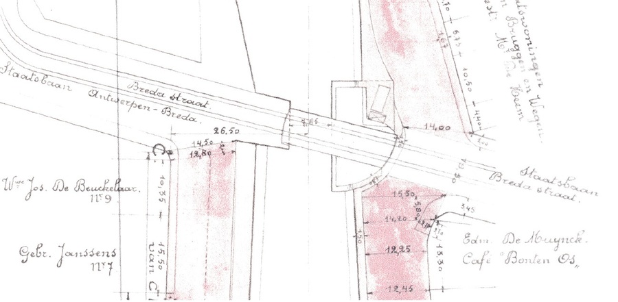 Schematisch plan van het platform van de draaibrug over de Kempische vaart